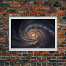 Watercolor of a distant spiral galaxy, framed canvas print, framed space art, above couch space art