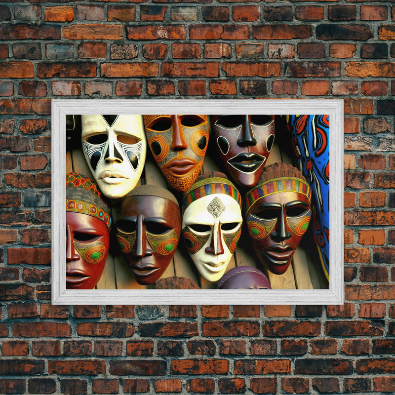 African Traditional Masks Framed Canvas Wall Art | Canvas Print Decor for Home & Office Decoration I Ready To Hang Canvas