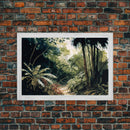 Watercolor of a Jungle Landscape, Framed Canvas Print, Framed Wall Art