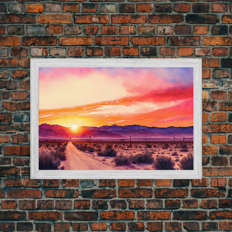 Arizona Desert at Sunset, Dirt Road, Framed Canvas Print, Colorful Wall Art, Sofa Art