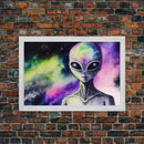 Psychedelic Intergalactic Alien Art, Watercolor Style, Framed Canvas Print, Scifi Wall Art