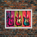 Electric Guitar Pop Art, Instrument Drawings, Framed Canvas Print, Pop Art, Graffiti Splatter Art, Large Living Room Wall Decorr