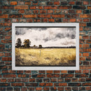 Early American Style Landscape Art | Primitive Farmhouse Decor | Framed Canvas Print | Wall Art | Wall Decor | Office Art | Muted Art