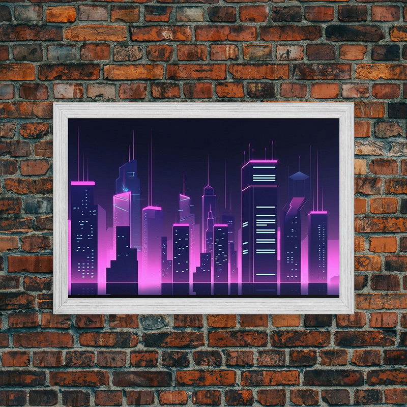 Big City Wall Art | Framed Canvas Print | Living room art | Office decor | Buildings | Outrun Style | Landscape | Night | Pop Art | City