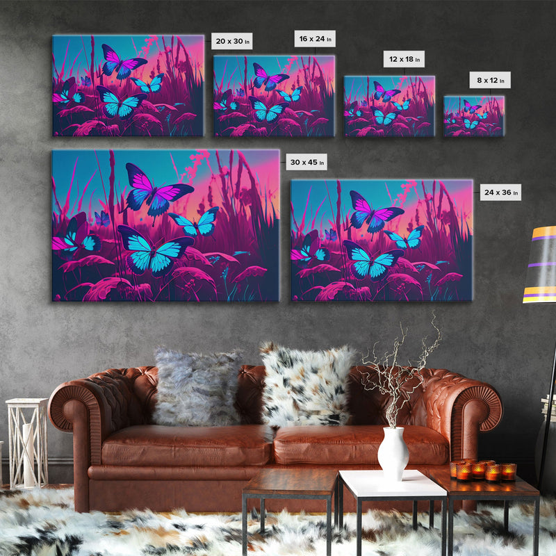 Beautiful butterfly art, vaporwave aesthetic pastel art, framed canvas print, synthwave art