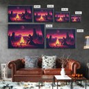 Valley Canyon Man Campfire Guitar Landscape Magenta Fine Art Print, Wall Art Print, Wall Poster, Wall Décor