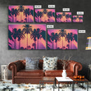 Synthwave Sunset Art, Framed Canvas Print, Palm Tree 80s Vibe Wall Art