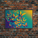 Synthwave Tangerine butterflies, beautiful butterfly art, framed canvas print, framed wall art