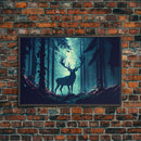 Mythical stag in the forest, fantasy art, framed canvas print, mythical creatures