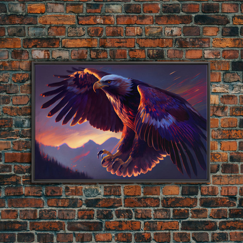 Bald Eagle on the hunt, birds of prey animal prints, framed canvas print, American Bald Eagle Art