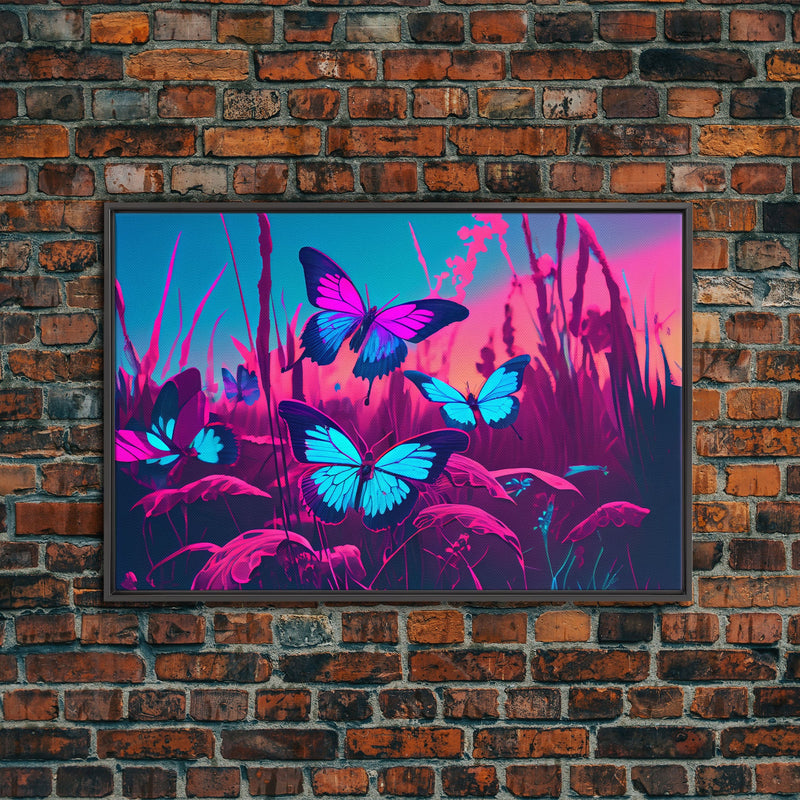 Beautiful butterfly art, vaporwave aesthetic pastel art, framed canvas print, synthwave art