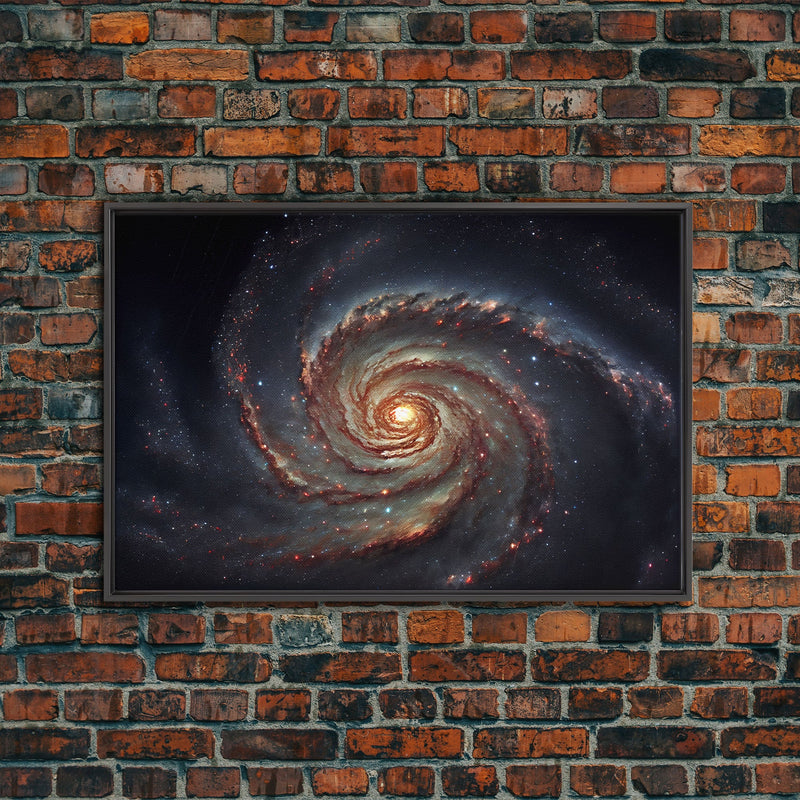 Watercolor of a distant spiral galaxy, framed canvas print, framed space art, above couch space art