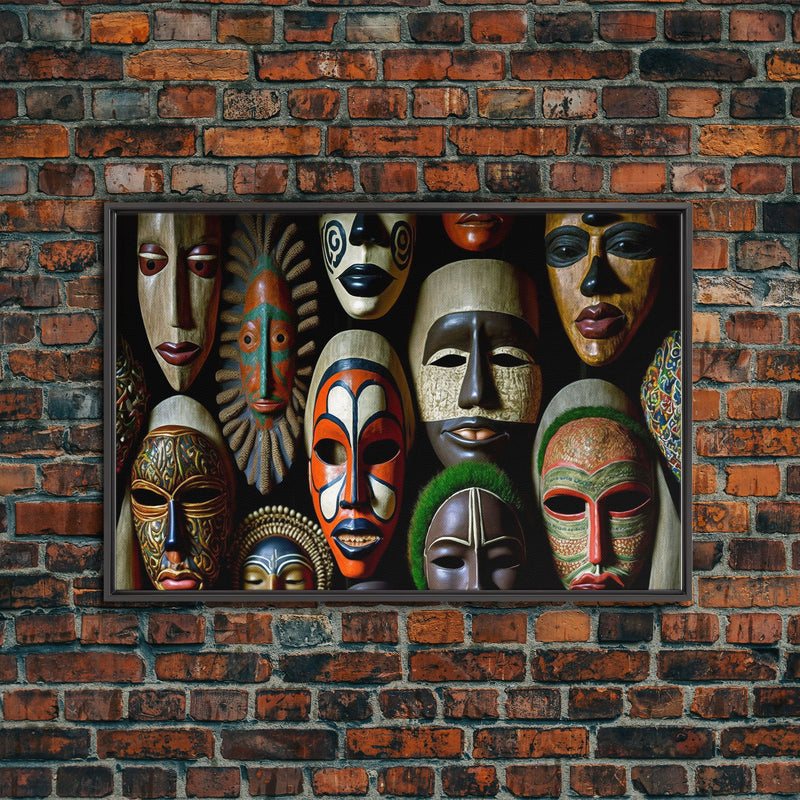 African Traditional Masks Framed Canvas Wall Art | Canvas Print Decor for Home & Office Decoration I Ready To Hang Canvas