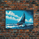 In The Chop, Monochromatic Art, Blue Tones, Framed Canvas Print, Sailing Art, Nautical Themed Decor