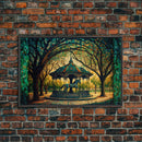 Framed Canvas Print, Painting of a Vintage carousel, Stained Glass Style Wall Art