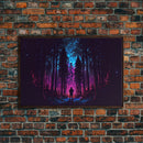Contemplating the stars, vaporwave aesthetic, forest art, starry night, framed canvas print, outrun art