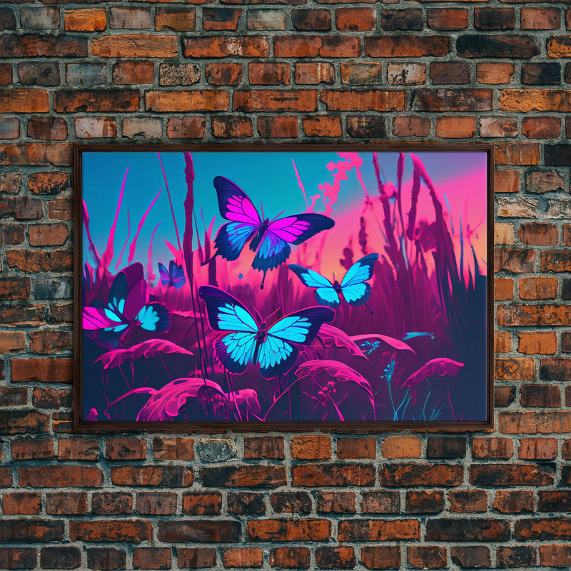 Beautiful butterfly art, vaporwave aesthetic pastel art, framed canvas print, synthwave art