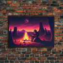 Valley Canyon Man Campfire Guitar Landscape Magenta Fine Art Print, Wall Art Print, Wall Poster, Wall Décor