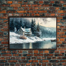 Snow Covered Landscape Art | Framed Canvas Print | Snowy Winter Scene | Boho Minimalist Modern Art | Art For Winter Cabin