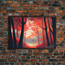 Red Forest, Forest Images, framed canvas print, forest ecosystem wall art, autumn forest wall art