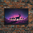 Wildlife at Night, Timelapse art, framed canvas print, synthwave style animal art