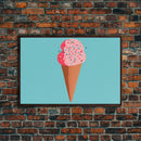 Pop Art Ice Cream Cone With Sprinkles, Retro Style Framed Canvas Print Art, Turquoise Art, Vintage Inspired Ice Cream Shop Wall Art