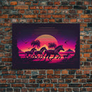 Zebra running through the plains, synthwave art, framed canvas print, framed wall art