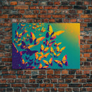 Synthwave Tangerine butterflies, beautiful butterfly art, framed canvas print, framed wall art