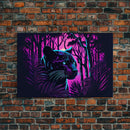 Vaporwave art,  framed canvas print, Jungle Panther synthwave portrait