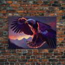 Bald Eagle on the hunt, birds of prey animal prints, framed canvas print, American Bald Eagle Art