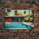 The Pool House, Mid Century Modern Decor, Framed Wall Art, Architectural Print, Retro Art, Swimming Pool Art, Framed Painting