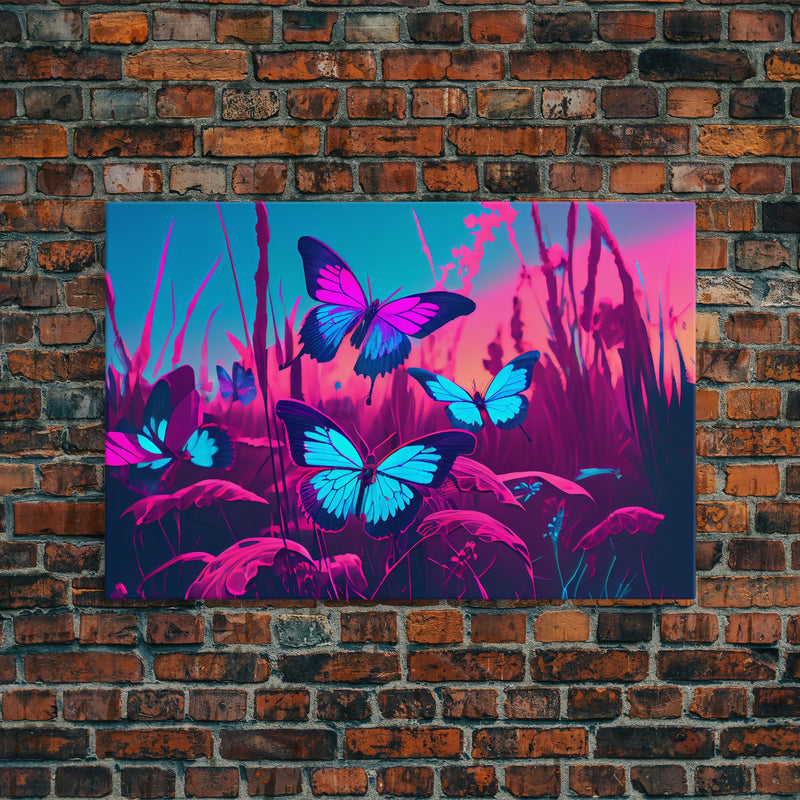 Beautiful butterfly art, vaporwave aesthetic pastel art, framed canvas print, synthwave art