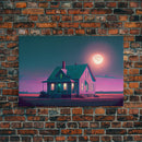 Primitive Retro Mashup, Little house on the prairie, vaporwave aesthetic style framed canvas print