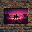 Retro Synthwave Style Post-Apocalyptic Cowboys, framed canvas print, retro outrun style wild west art