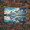 Reflections in Ice, Framed canvas print, unique farmhouse wall art, blue and white tones