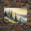 Watercolor of a foggy pine tree forest, framed canvas print, unique wall art, contemporary art