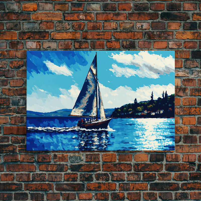 Blue Sky and Blue Sea There's Nothing Else For Me, Framed Canvas Print, Oil Painting Style, Sailing / Sail Boat Art