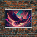 Birds of Prey art, bioluminescent Bald eagle, vaporwave art animal print, framed canvas print, framed canvas print, wall art with frame
