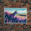 Cute fox in a field, watercolor art, framed canvas print, colorful animal art
