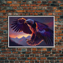 Bald Eagle on the hunt, birds of prey animal prints, framed canvas print, American Bald Eagle Art