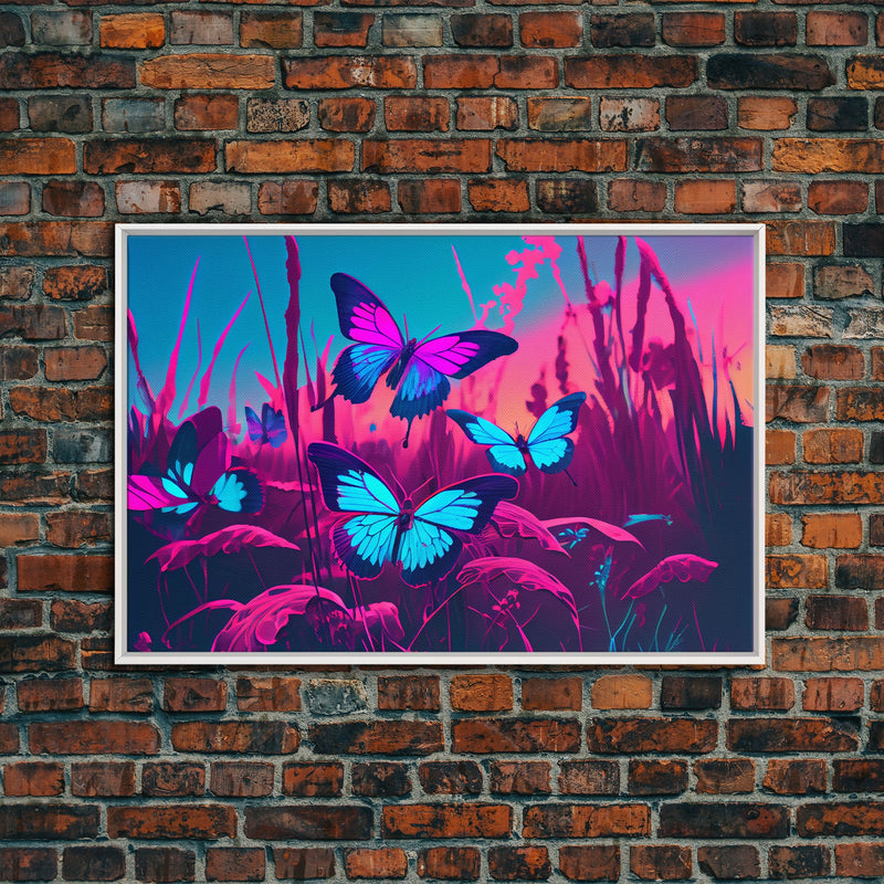 Beautiful butterfly art, vaporwave aesthetic pastel art, framed canvas print, synthwave art