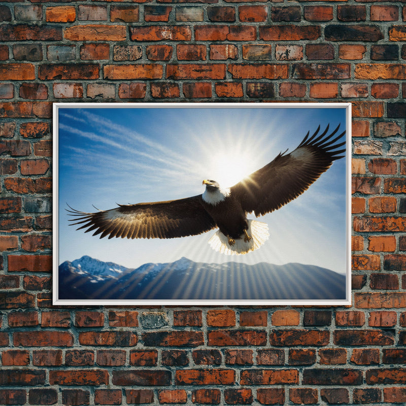 Bald Eagle in a Mountain Clouds Canvas Wall Art Design, Framed Canvas Print Decor for Home & Office Decoration, CANVAS READY to Hang