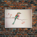 Colorful Oriole Bird On a Branch, Watercolor, Framed Canvas Print, Birdwatcher Art