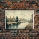 Vintage Landscape Wall Art Print, Nature Framed Large Gallery Art, Minimalist Art Ready to Hang, With Hangers, Muted Farmhouse Art