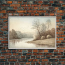 Farmhouse Wall Art, Retro / Vintage Style Landscape, Framed Canvas Print, Boho Style Minimalist Art, Framed Wall Art