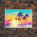 Colorful sunset Wall art, Framed Canvas Print, Synthwave Style, Guest room art, Pop Art Style, Watercolors, Beautiful art, Tropical Art