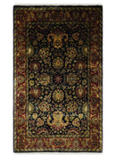 Brown and Black Hand Knotted Wool Area Rug - Traditional Style