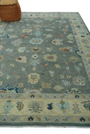 Gray and Beige Hand Knotted Wool Area Rug with Traditional Oushak Soft Pile Design by The Rug Decor