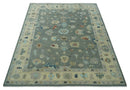 Gray and Beige Hand Knotted Wool Area Rug with Traditional Oushak Soft Pile Design by The Rug Decor