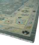 Gray and Beige Hand Knotted Wool Area Rug with Traditional Oushak Soft Pile Design by The Rug Decor
